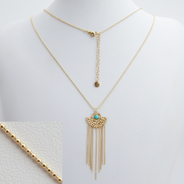 Naszyjnik ze stali chirurgicznej z wachlarzem w kolorze złotym 56cm PVD