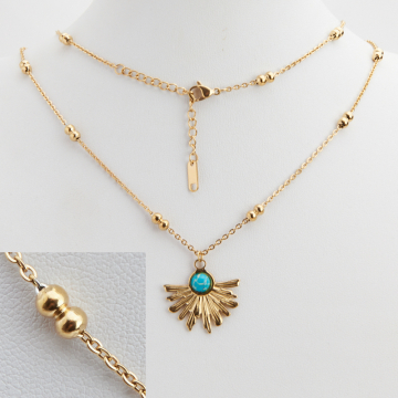 Naszyjnik ze stali chirurgicznej z zawieszką z turkusem w kolorze złotym 47cm PVD