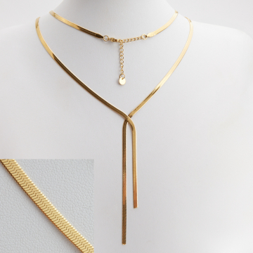 Naszyjnik ze stali chirurgicznej płaska żmijka w kolorze złotym 48cm PVD