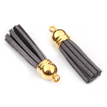 Chwost z rzemienia zamszowego w złotym okuciu szary 4cm