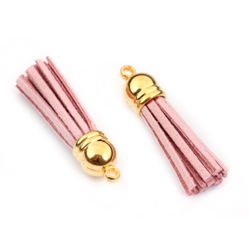 Chwost z rzemienia zamszowego w złotym okuciu brudny róż 4cm