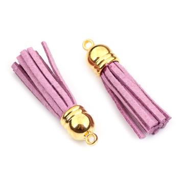 Chwost z rzemienia zamszowego w złotym okuciu jasno fioletowy 4cm