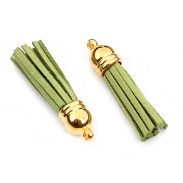 Chwost z rzemienia zamszowego w złotym okuciu zielony 4cm