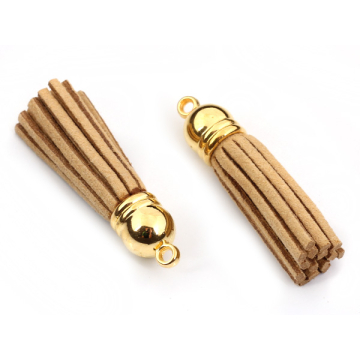 Chwost z rzemienia zamszowego w złotym okuciu kremowy 4cm