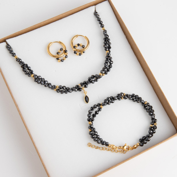 Zestaw biżuterii z czarnej cyrkonii 4mm