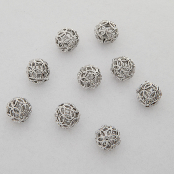 Kulki ażurowe z mosiądzu w kolorze srebrnym 7,5mm