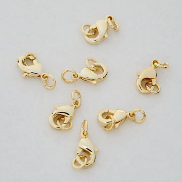 Zapięcie karabińczyk z kółeczkami z mosiądzu w kolorze złotym 10mm