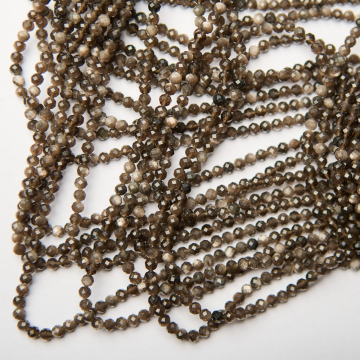 Obsydian srebrzysty kulki fasetowane 4mm - na sznurze