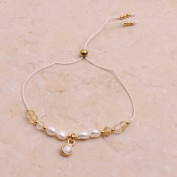 Bransoletka "1" handmade z perłami, cytrynem i zawieszką z perłą