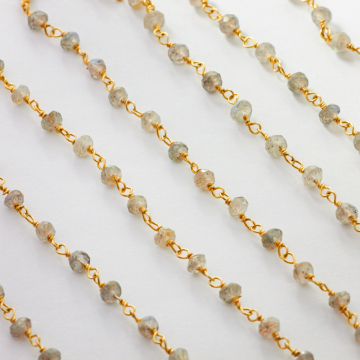 Srebrny łańcuch z labradorytem AG925 pozłacany 3x2mm