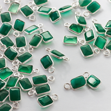 Zielony onyks zawieszka prostokąt w okuciu AG925 6mm