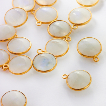 Kamień księżycowy krążek gładki w okuciu AG925 12mm