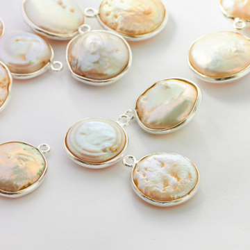 Perła naturalna krążek w okuciu AG925 12mm