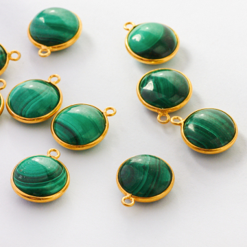 Malachit krążek gładki w okuciu AG925 10mm