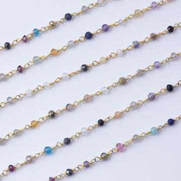 Łańcuch srebrny AG925 pozłacany z kamieniami mix 2mm