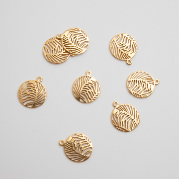 Srebrna zawieszka liść palmowy ażurowa, 925, pozłacana 14mm