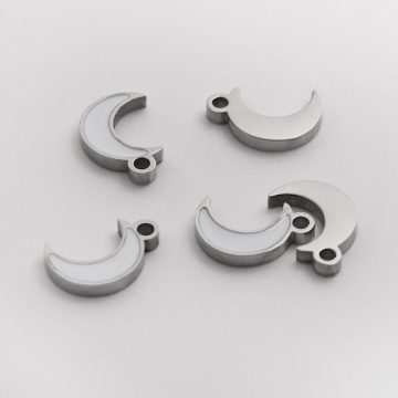 Emaliowana zawieszka ze stali chirurgicznej biały księżyc w kolorze srebrnym 8,5mm