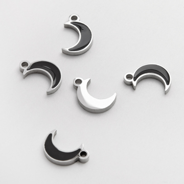 Emaliowana zawieszka ze stali chirurgicznej czarny księżyc w kolorze srebrnym 8,5mm