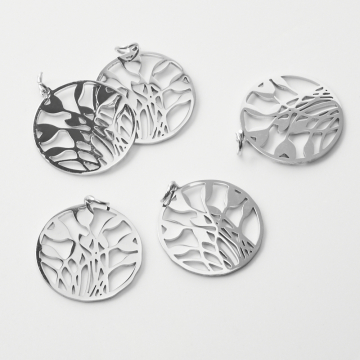 Zawieszka ze stali chirurgicznej tulipany w kółku do naszyjników w kolorze srebrnym 22mm