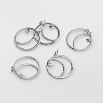 Zawieszka ze stali chirurgicznej księżyc i gwiazdka w kółku do naszyjników w kolorze srebrnym 22mm