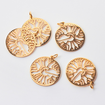 Zawieszka ze stali chirurgicznej koło azteckie do naszyjników w kolorze złotym 22mm