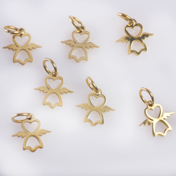 Zawieszka ze stali chirurgicznej aniołek w kolorze złotym 9,5mm PVD