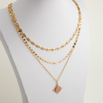 Warstwowy naszyjnik ze stali chirurgicznej z zawieszką z rodonitem