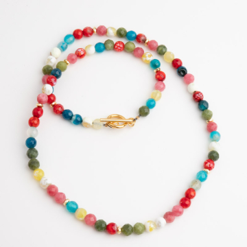 Naszyjnik z fasetowanych agatów i złotego hematytu