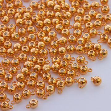 Zapięcie stoper z silikonem do cienkich sznureczków złote kulki z krawatką 6x4mm