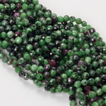Zoisyt z rubinem kulki fasetowane 6mm zielony