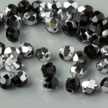 Fire Polish Silver 1/2 Coated Jet (S23980) 4mm