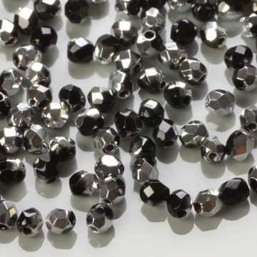 Fire Polish Silver 1/2 Coated Jet (S23980) 3mm