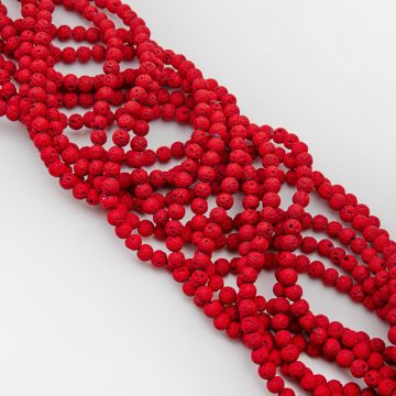 Lawa wulkaniczna lakierowana kulka czerwony 6mm - na sznurze
