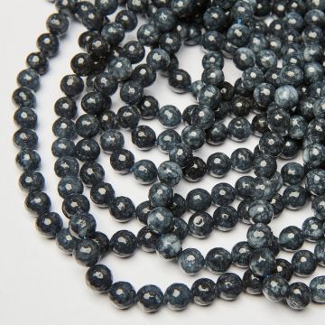 Jadeit kulka fasetowana ciemnoszara 10mm