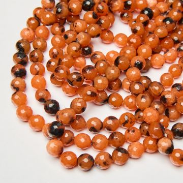 Jadeit kulka fasetowana pomarańczowa w łaty 11,5mm