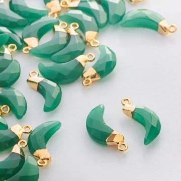 Zielony onyks zawieszka księżyc fasetowany w okuciu 19mm