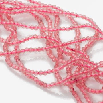 Kwarc truskawkowy kulka fasetowana 2mm - na sznurze