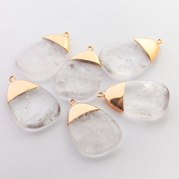 Kryształ górski zawieszka łezka w okuciu złotym 38mm