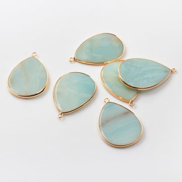 Amazonit płaska zawieszka łezka w okuciu 46mm