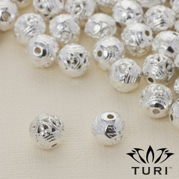 Koralik z ażurowym wzorkiem w srebrnym kolorze 8mm