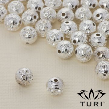 Koralik z kwiatowym wzorkiem w srebrnym kolorze 8mm Koralik z kwiatowym wzorkiem w srebrnym kolorze 8mm