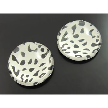 Kaboszon szklany okrągły czarne ciapki w bieli 20mm