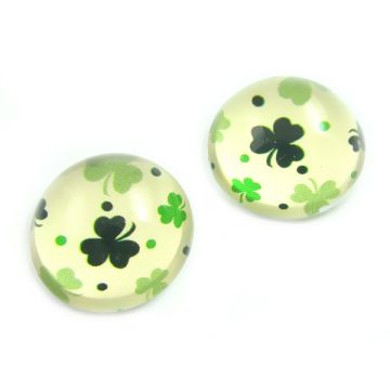 Kaboszon szklany okrągły zielona koniczyna 20mm