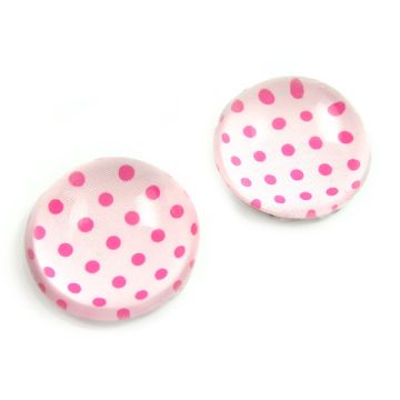 Kaboszon szklany okrągły różowe kropki 20mm