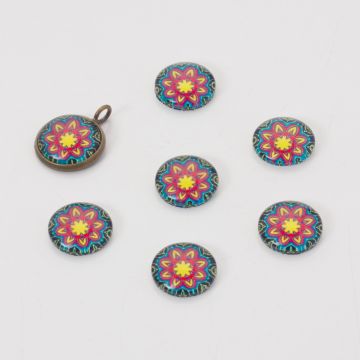 Kaboszon szklany kalejdoskop 14mm żółto-czerwony