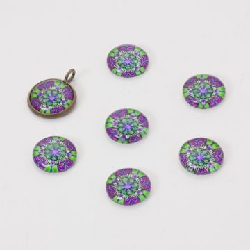 Kaboszon szklany kalejdoskop 14mm zielono-fioletowy