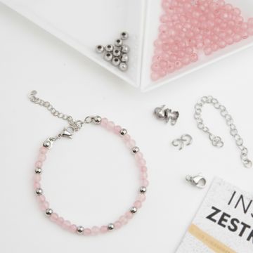 Zestaw do samodzielnego wykonania bransoletki na lince japońskiej, dodatki ze stali chirurgicznej w kolorze srebrnym