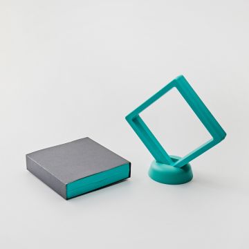Ekspozytor z membraną ramka 3D turkusowa z etui 9x9cm