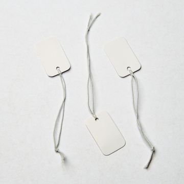 Metka z gumką do bizuterii biała 15x25mm