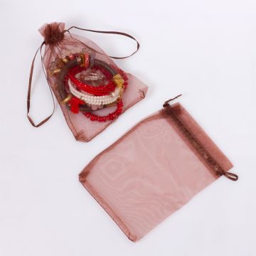 Woreczek z organzy do biżuterii 13x18cm brązowy